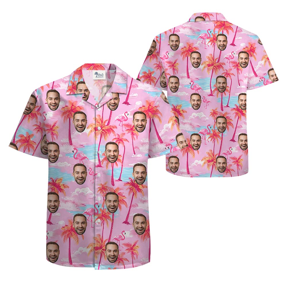 Custom Multiple Faces Pink Hawaiian Shirt For Men