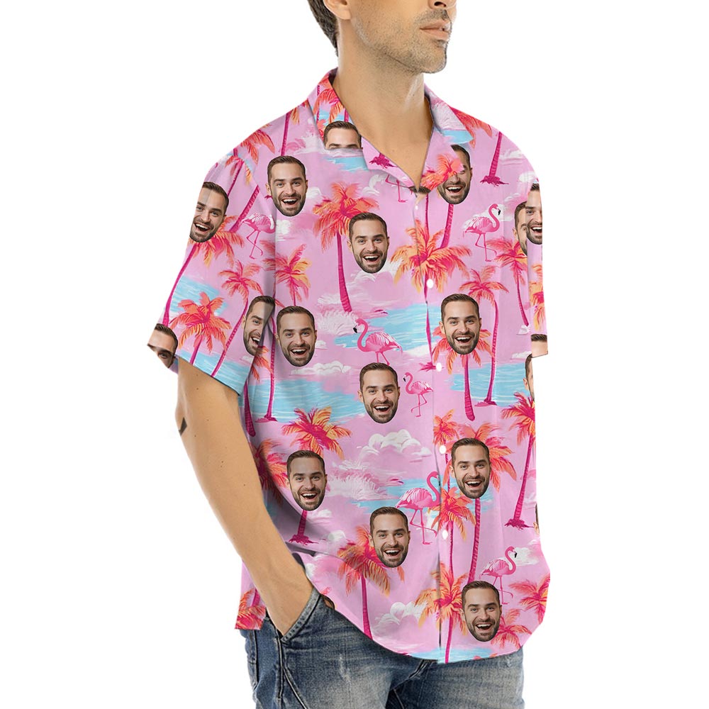 Custom Multiple Faces Pink Hawaiian Shirt For Men