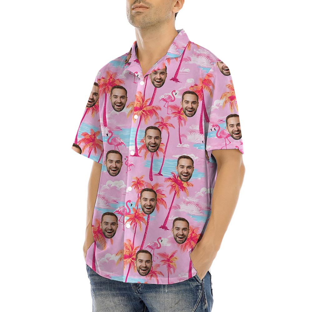 Custom Multiple Faces Pink Hawaiian Shirt For Men