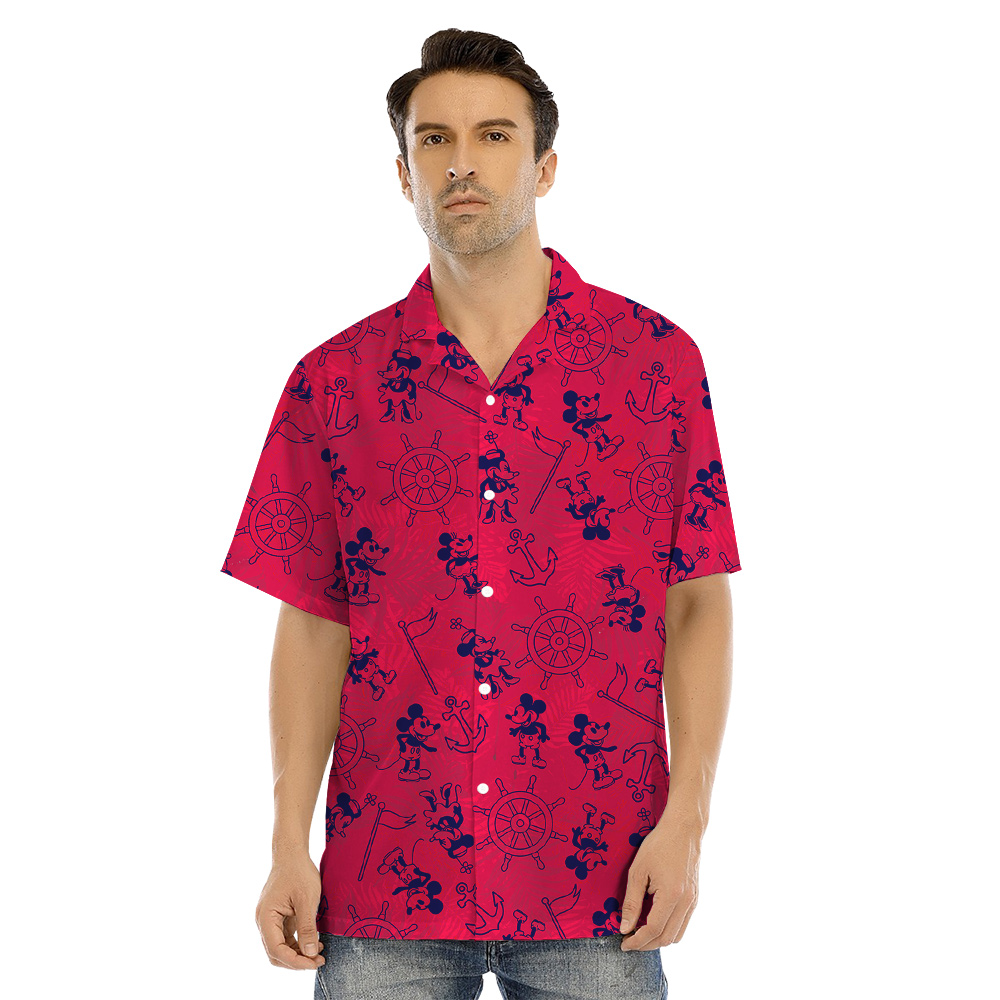 Cute Mickey Steamboat Willie Classic Red Matching Family Hawaiian Outfits