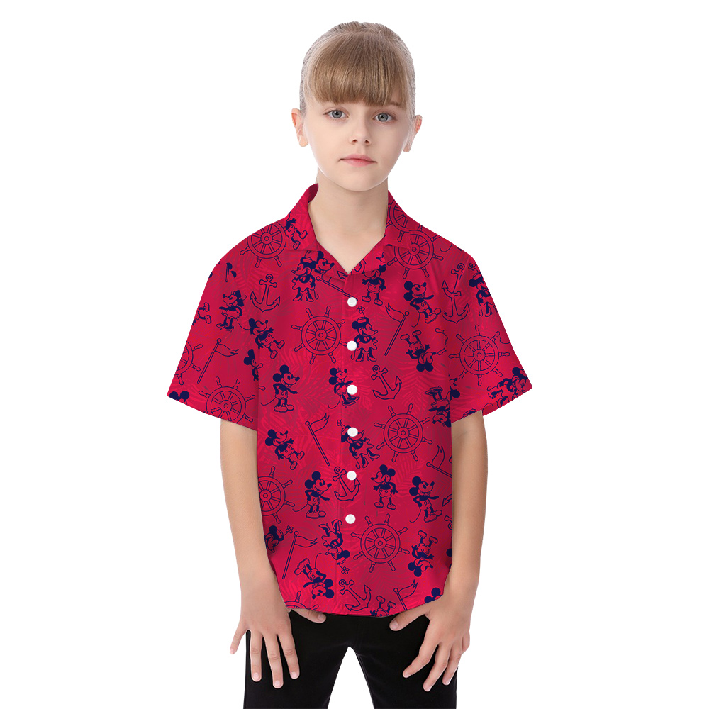 Cute Mickey Steamboat Willie Classic Red Matching Family Hawaiian Outfits