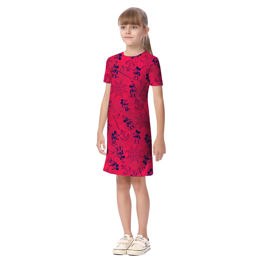 Cute Mickey Steamboat Willie Classic Red Matching Family Hawaiian Outfits