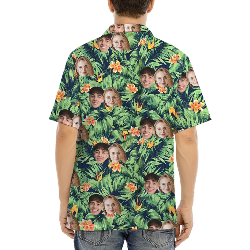 Custom Up To 4 Faces Green Tropical Hawaiian Shirt