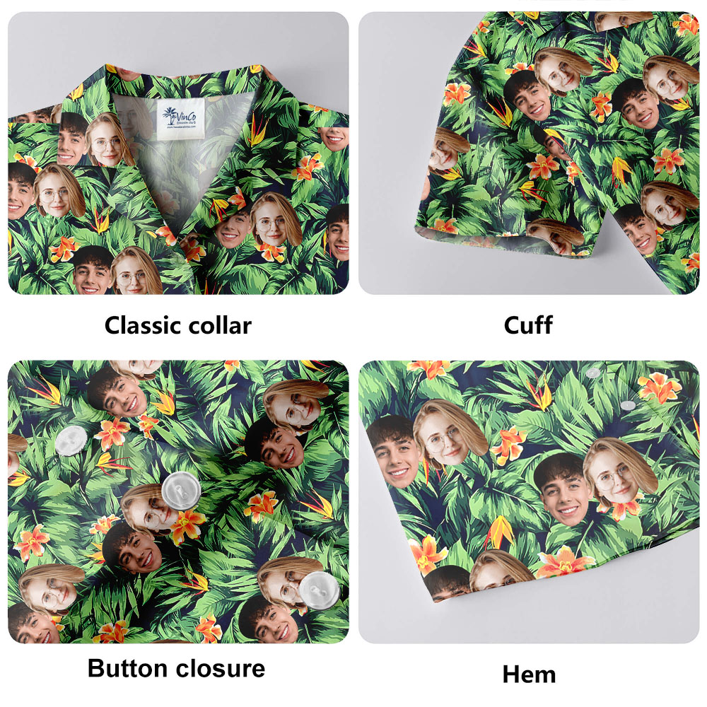Custom Up To 4 Faces Green Tropical Hawaiian Shirt