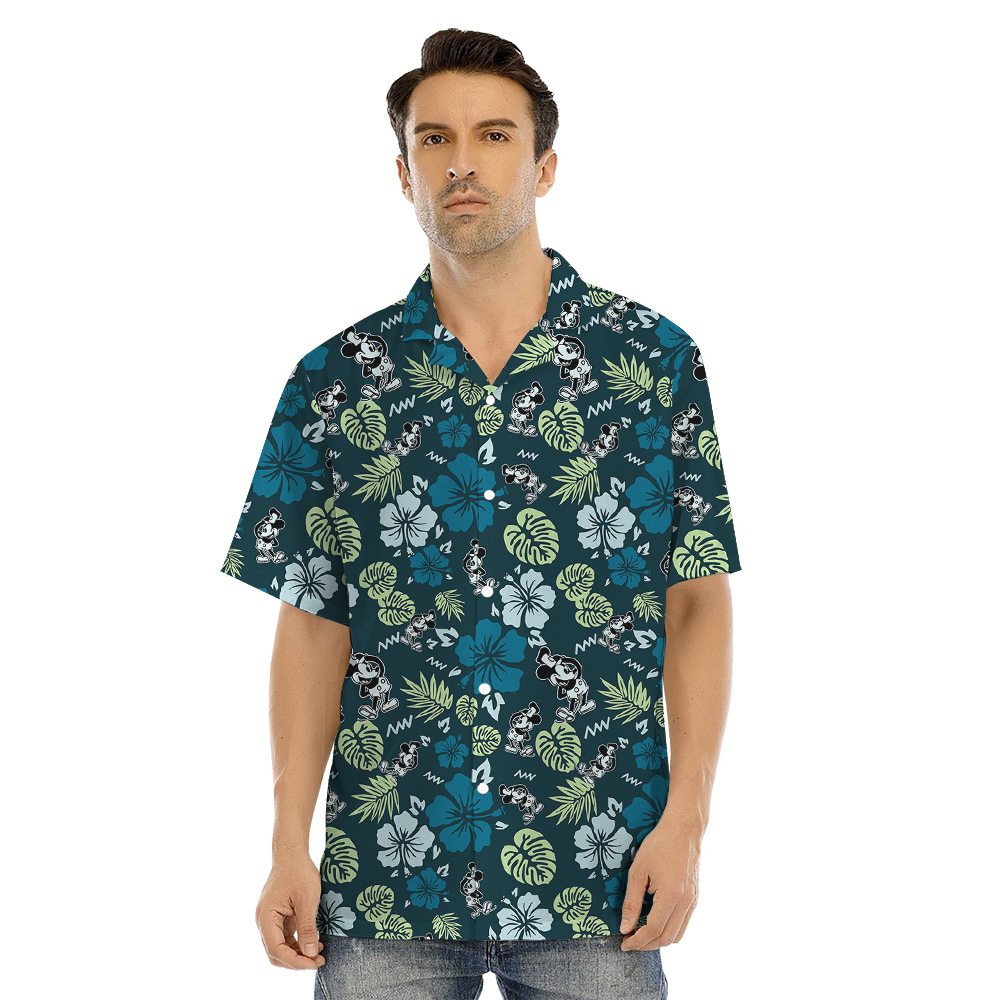 Cute Green Hibiscus Mickey Steamboat Willie Family Matching Hawaiian Outfits