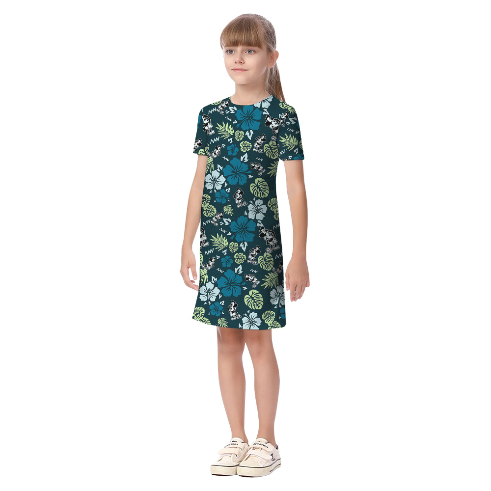 Cute Green Hibiscus Mickey Steamboat Willie Family Matching Hawaiian Outfits