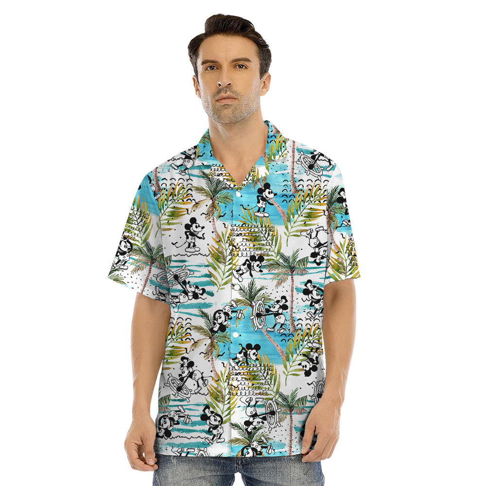 Tropical Palm Trees Mickey Steamboat Willie Matching Hawaiian Outfits