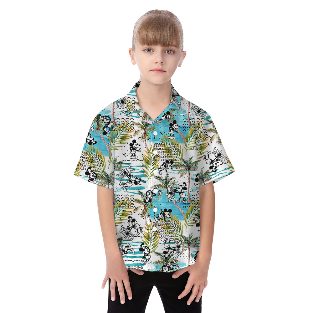 Tropical Palm Trees Mickey Steamboat Willie Matching Hawaiian Outfits