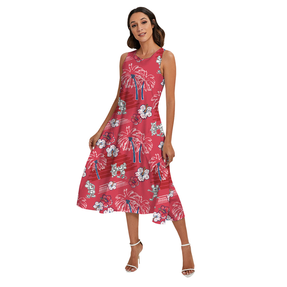 Classic Palm Tree Hibiscus Steamboat Willie Mickey Red Matching Hawaiian Outfits For Family