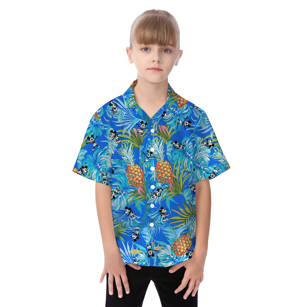 Blue Pineapple Mickey Steamboat Willie Family Matching Hawaiian Outfits