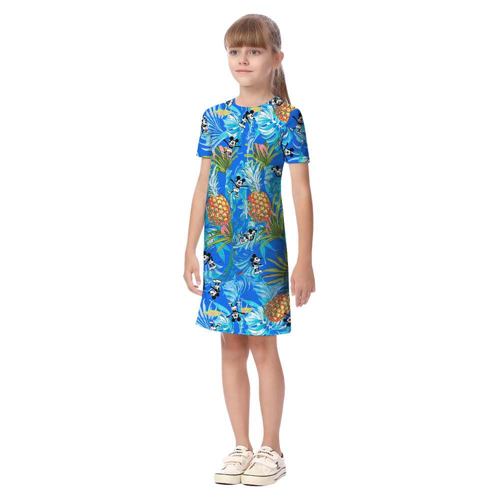 Blue Pineapple Mickey Steamboat Willie Family Matching Hawaiian Outfits