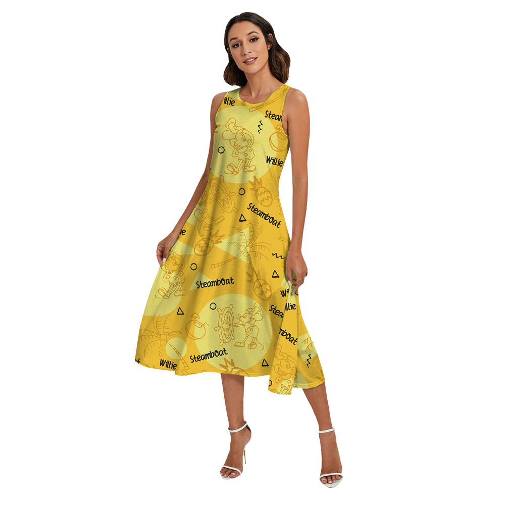 Cute Mickey Steamboat Willie Yellow Matching Hawaiian Outfits For Family
