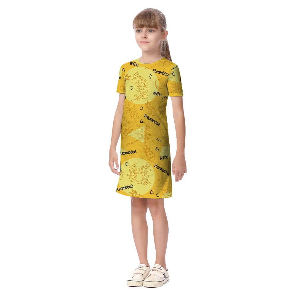Cute Mickey Steamboat Willie Yellow Matching Hawaiian Outfits For Family