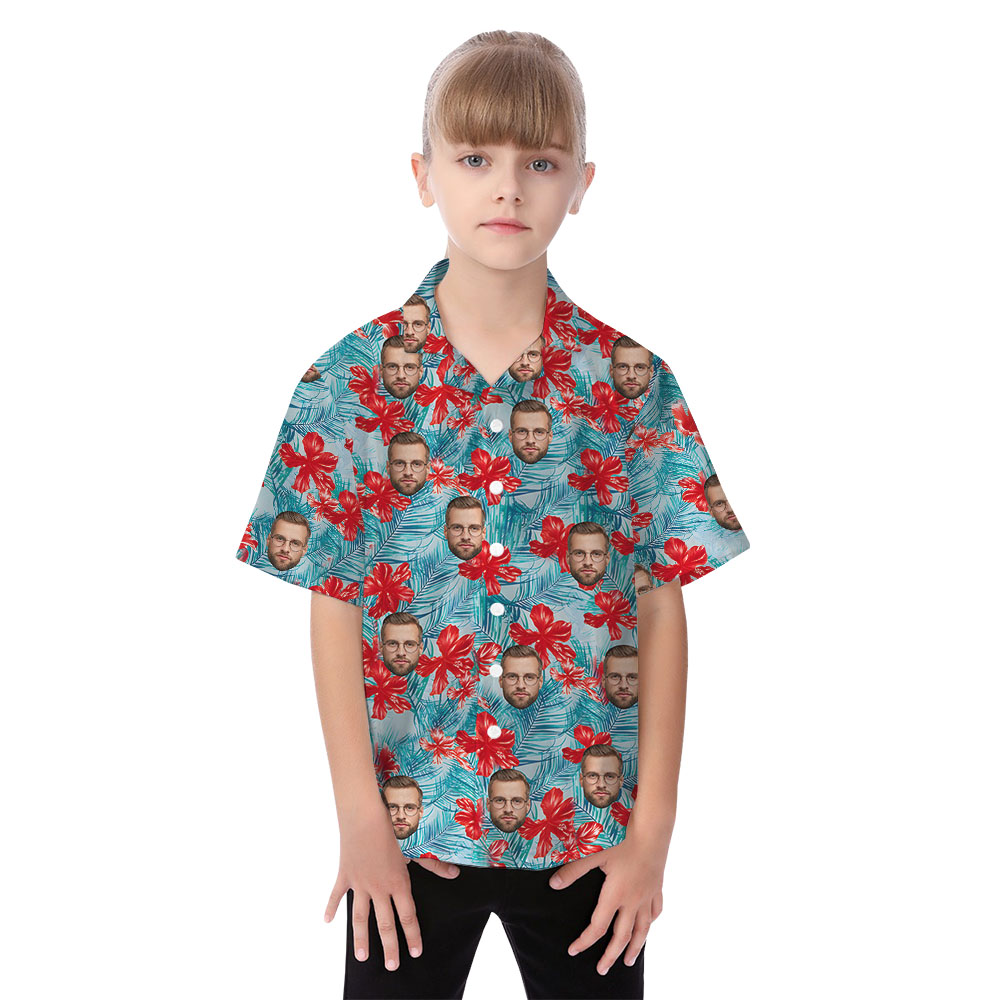 Custom Family Faces Matching Hawaiian Outfits Blue Print