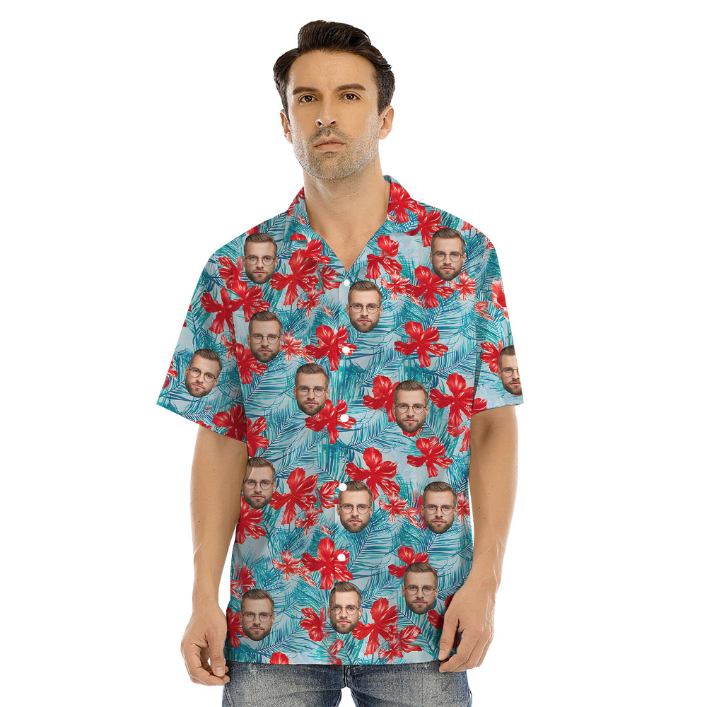 Custom Family Faces Matching Hawaiian Outfits Blue Print