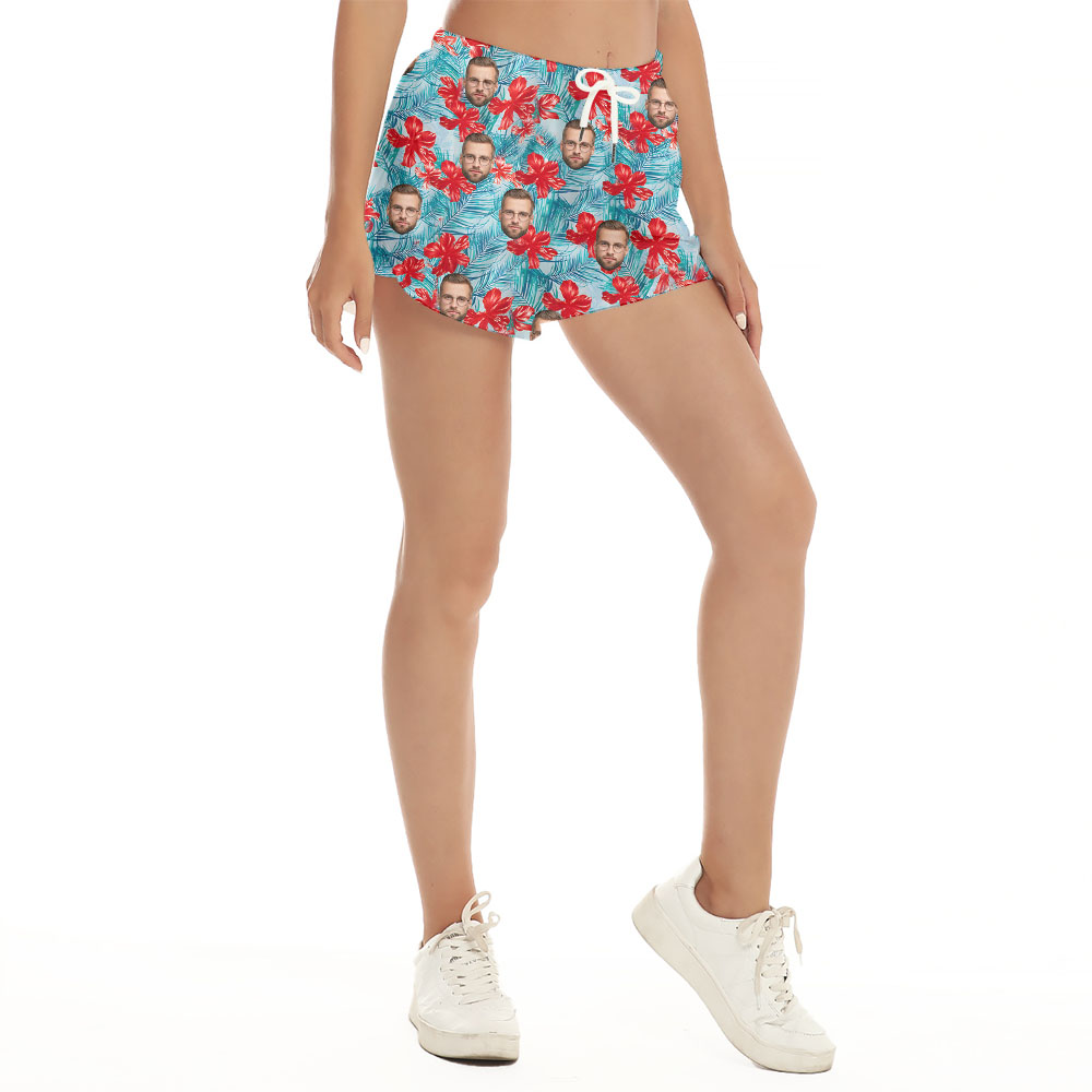 Custom Multiple Photos Red And Blue Women's Shorts