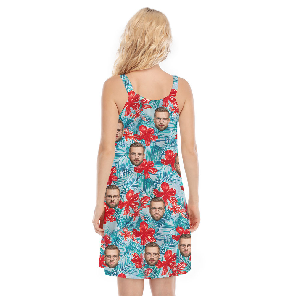 Custom More Faces Blue Cami Dress For Women