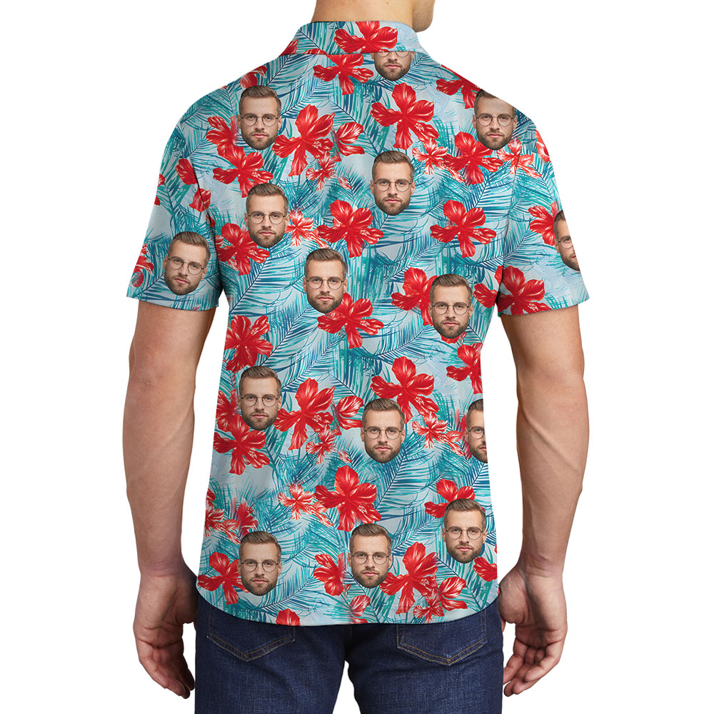 Custom Face Or Logo Floral Polo Shirts Blue