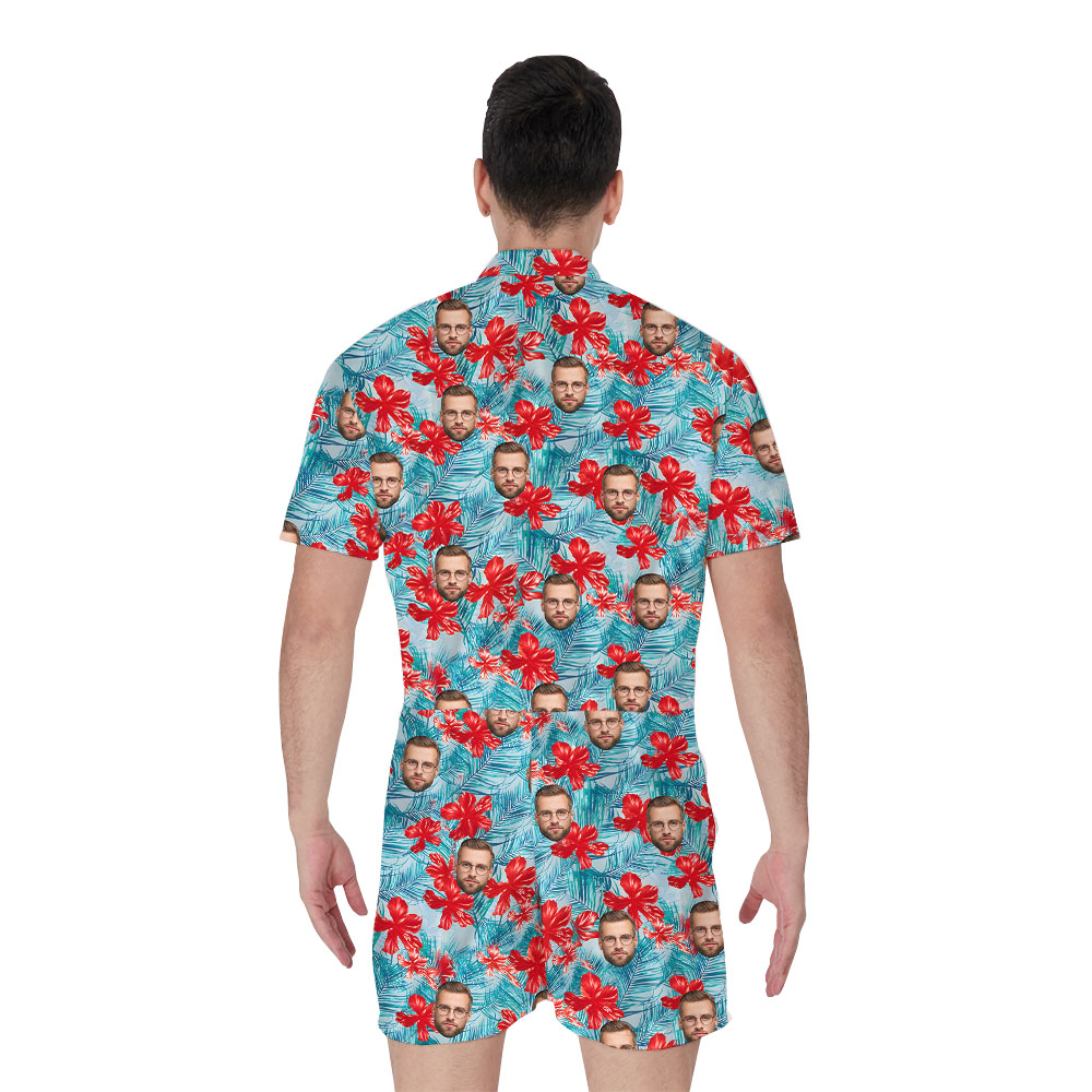 Custom Face Or Logo Men's Romper With Blue Floral Print