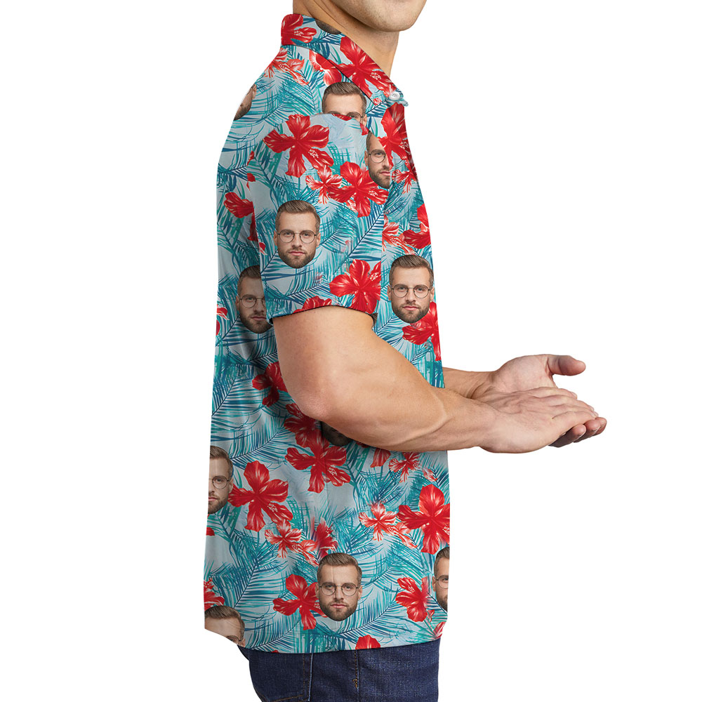 Custom Face Or Logo Floral Polo Shirts Blue