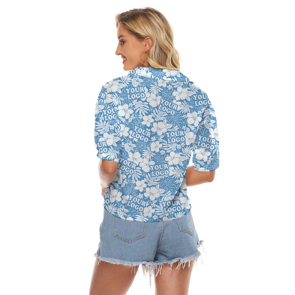 Blue Hawaiian Crop Top With Custom Logo For Women