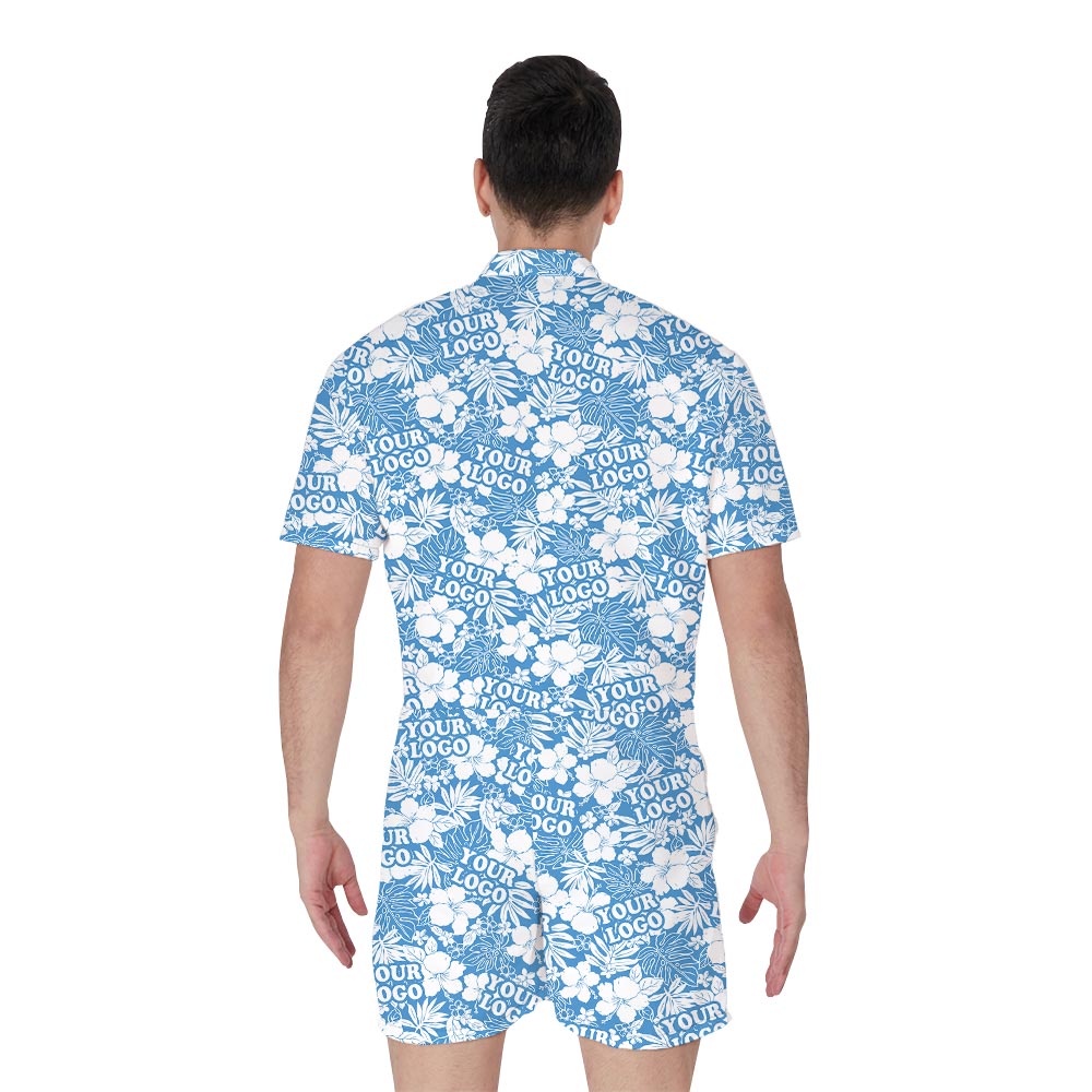 Blue Custom Men's Hawaiian Romper Bachelor Party