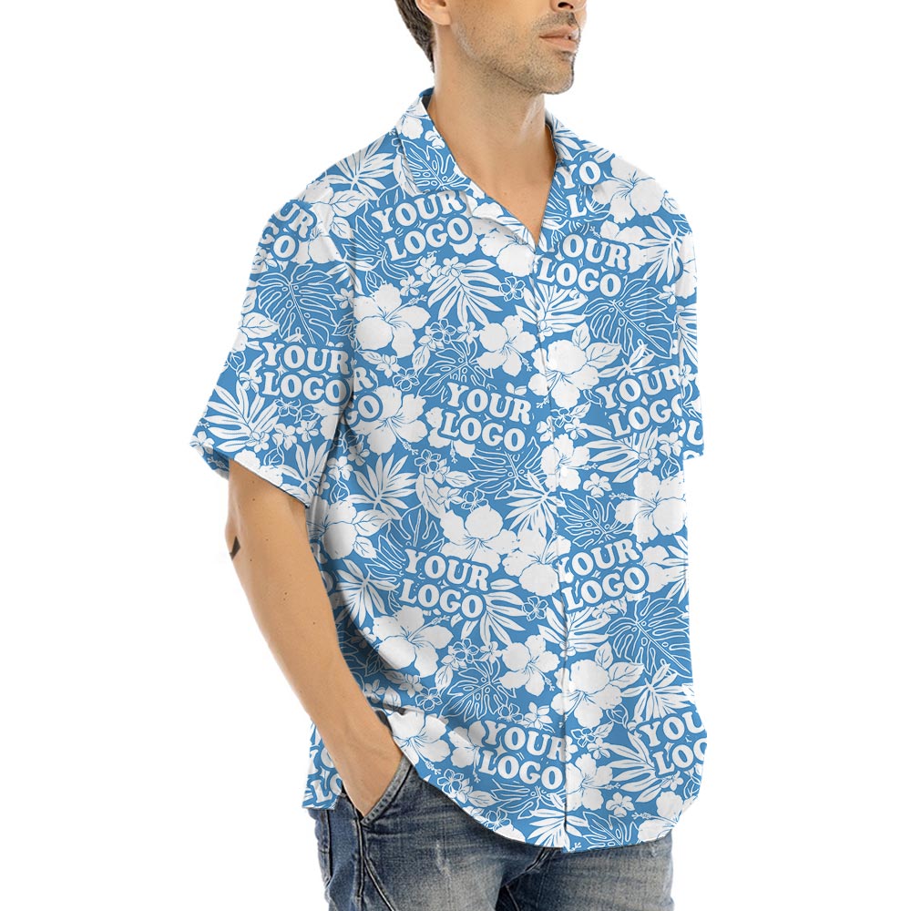 Blue Matching Hawaiian Shirt For Team With Custom Logo