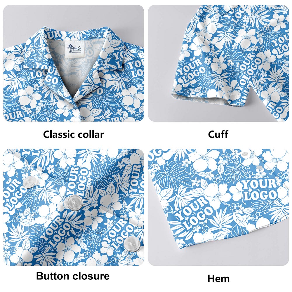 Blue Matching Hawaiian Shirt For Team With Custom Logo