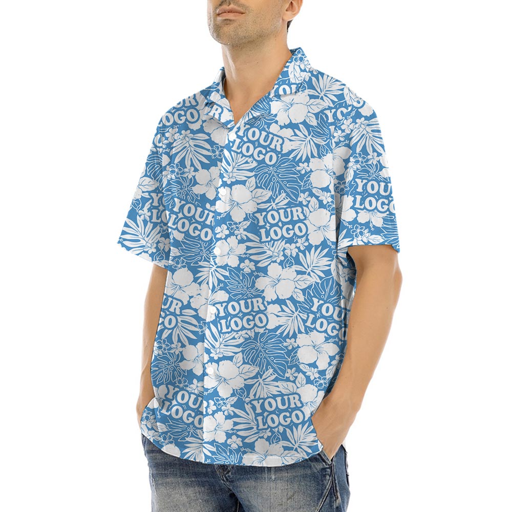 Blue Matching Hawaiian Shirt For Team With Custom Logo