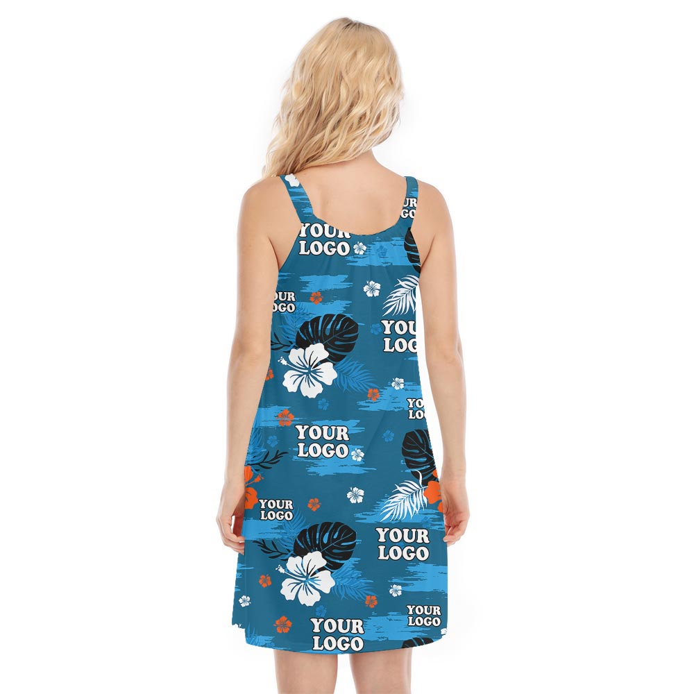 Blue Custom Logo Women's Island Hawaiian Dress