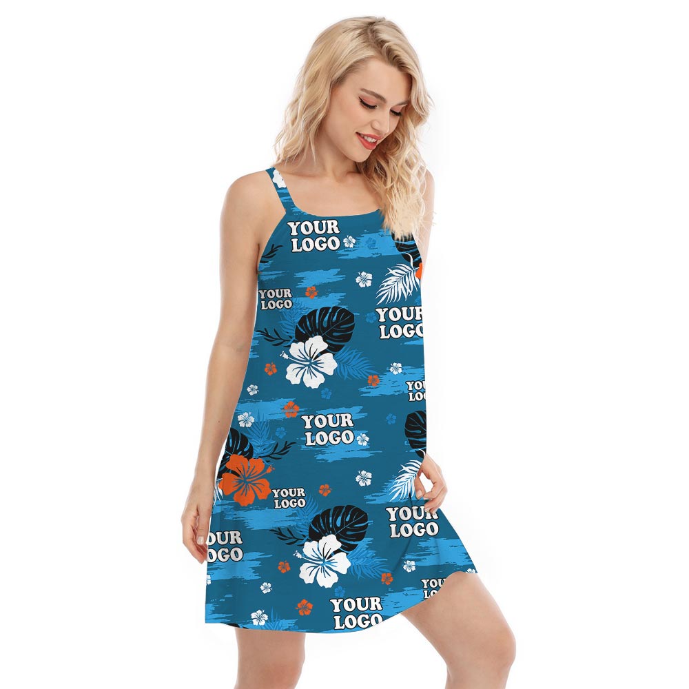 Blue Custom Logo Women's Island Hawaiian Dress