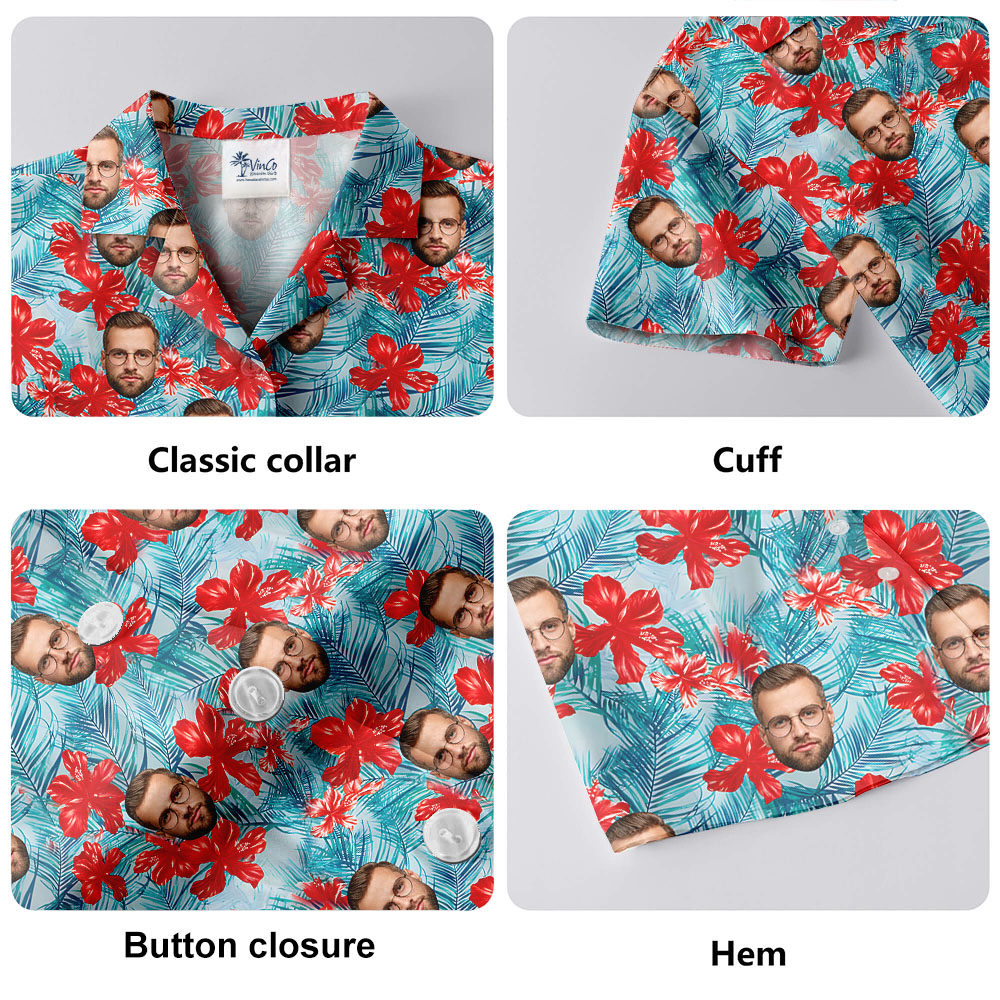 Blue Floral Short Sleeve Hawaiian Shirt With Faces
