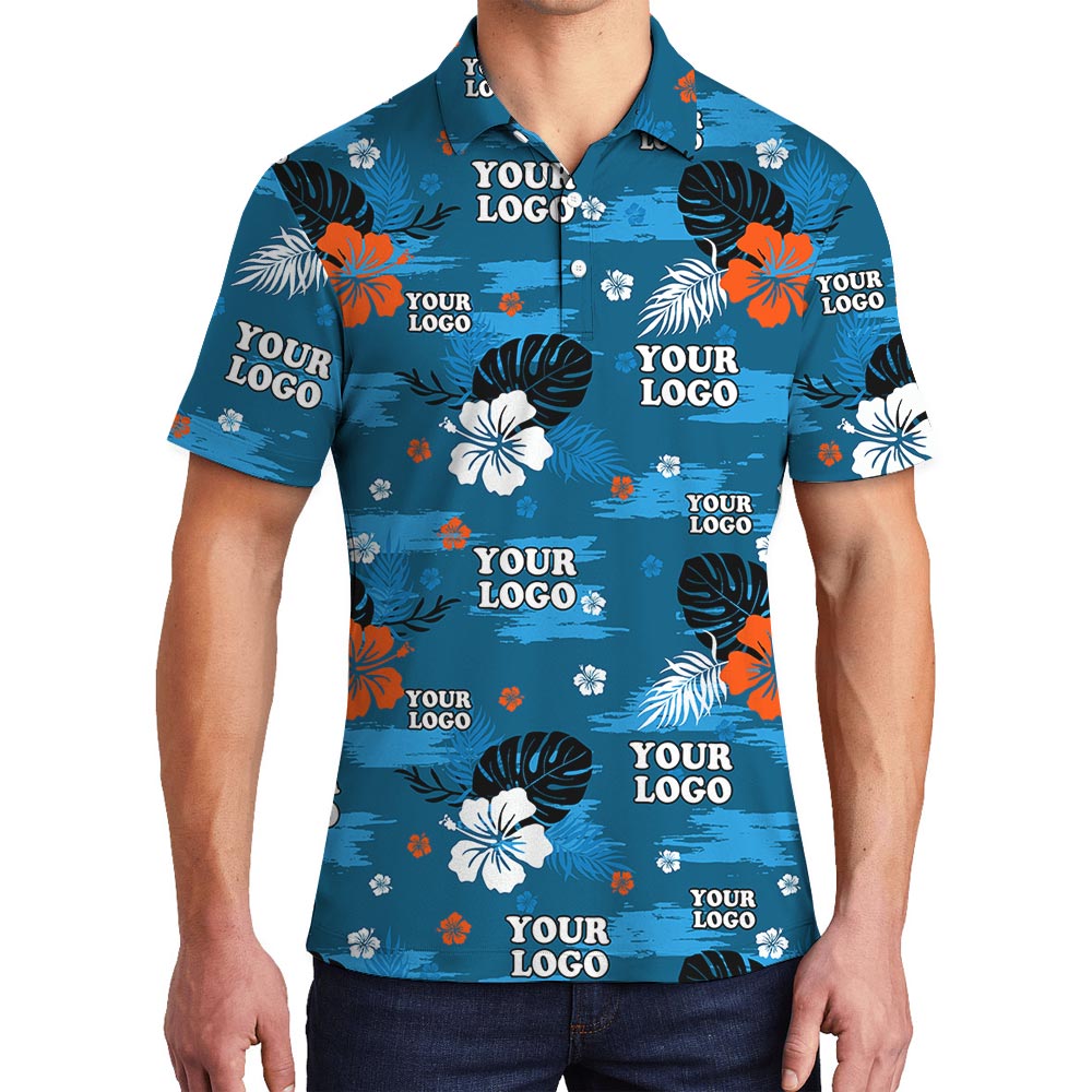 Blue Island Hawaiian Polo Shirt For Men Custom Logo - variant image 1
