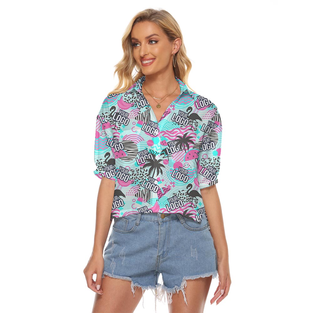 Retro Women's Hawaiian Crop Top With Company Logo - variant image 1