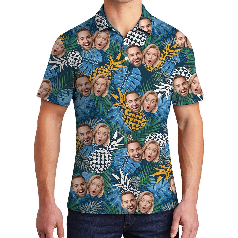 Custom Men's Pineapple Tropical Polo Shirt With Your Faces - variant image 1