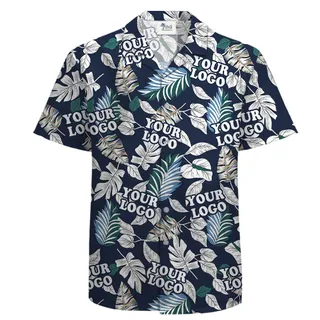 Custom Logo Company Button Up Shirt with Hawaiian Leaves Theme