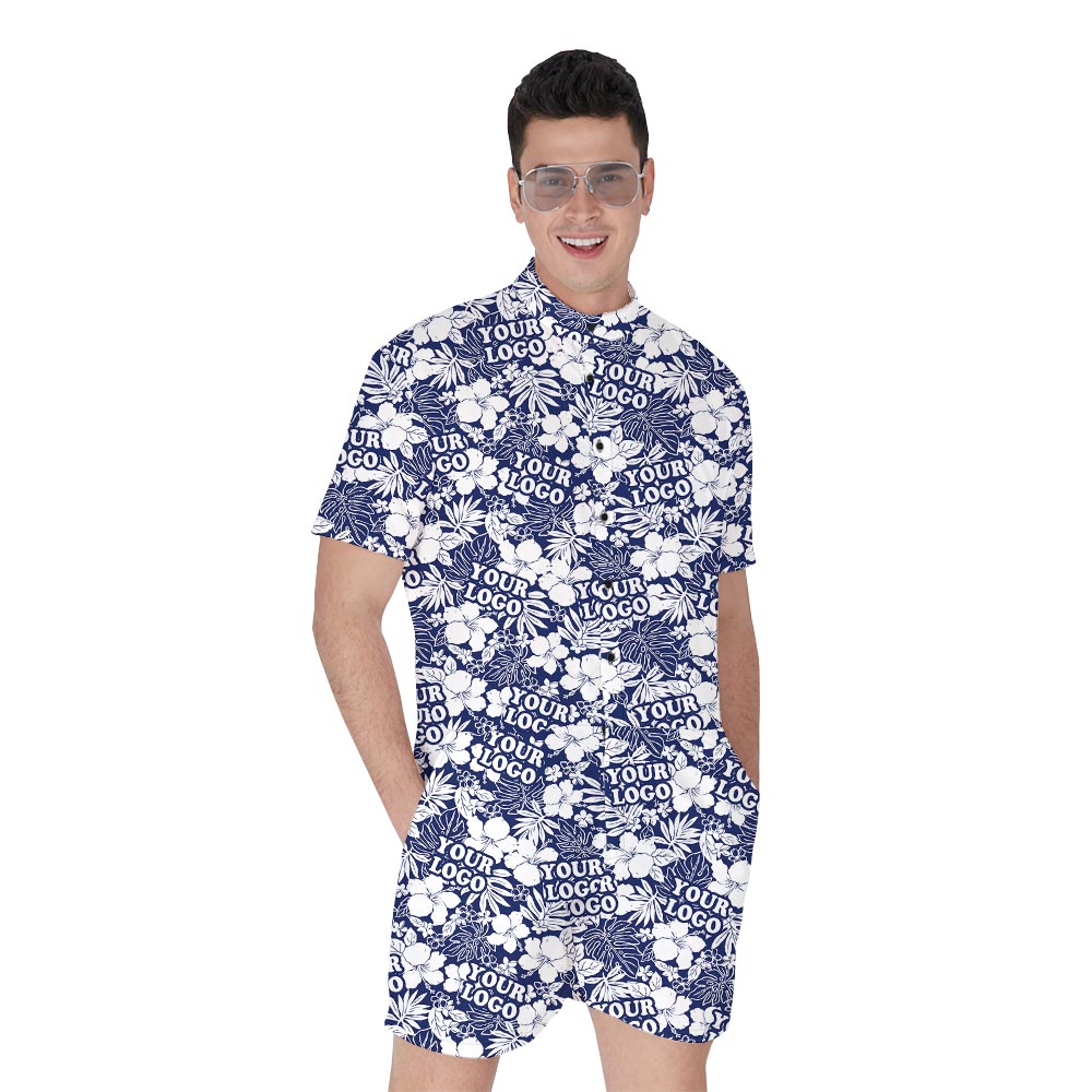 Personalized Navy Men's Hawaiian Romper With Custom Logo - variant image 1
