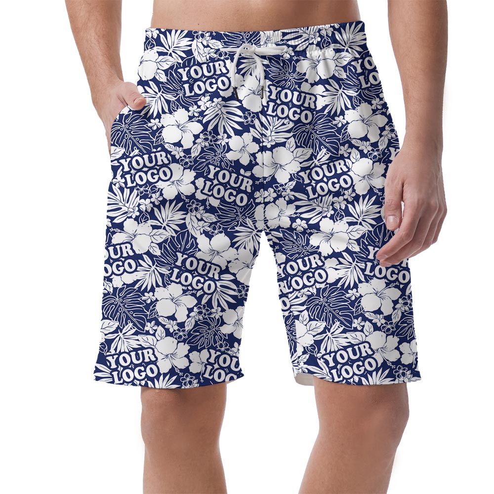 Navy Customized Logo Men's Tropical Summer Shorts - variant image 1