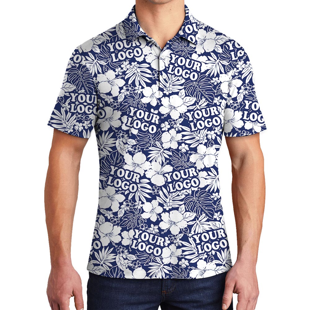 Navy Team Tropical Polo Shirt With Custom Logo - variant image 1
