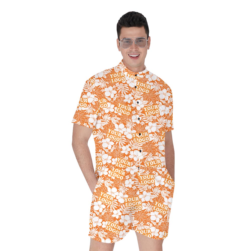 Orange Personalized Men's Tropical Romper With Team Logo - variant image 1
