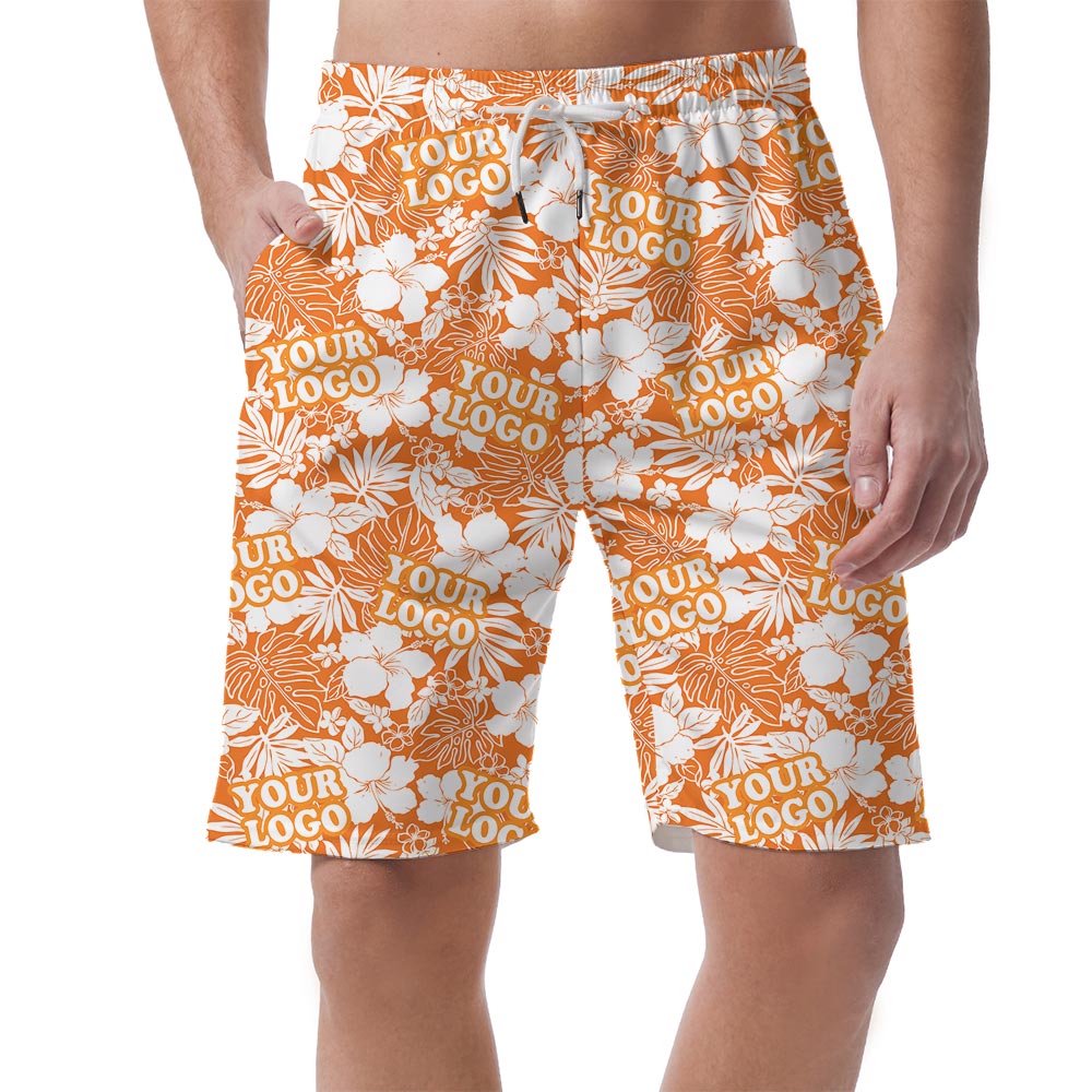 Custom Logo Orange Hawaiian Beach Shorts For Men - variant image 1