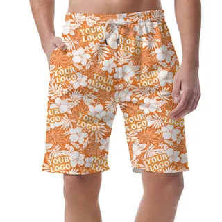 Custom Logo Orange Hawaiian Beach Shorts For Men