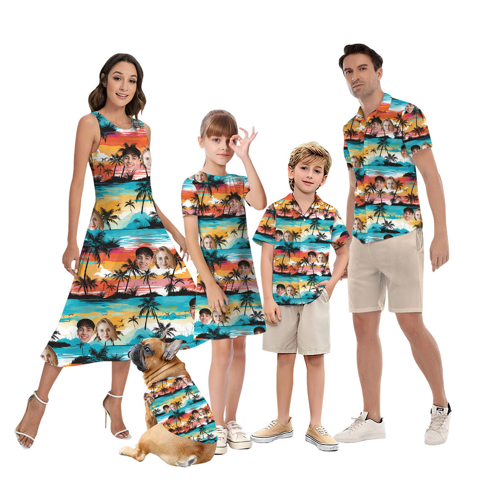 Custom Face Sunset Beach Matching Hawaiian Shirt - variant image 1