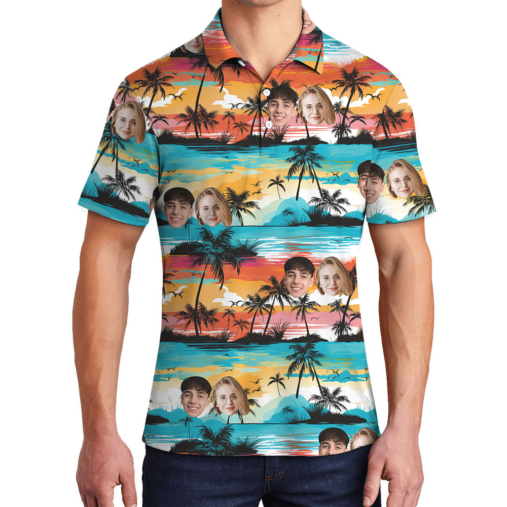 Custom Face Sunset Beach Golf Polo Shirt - variant image 1