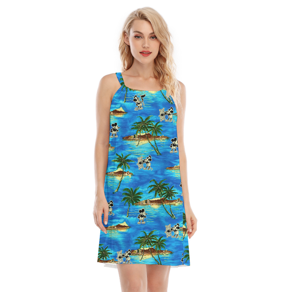 Cute Mickey Steamboat Willie Blue Tropical Aloha Cami Dress - variant image 1