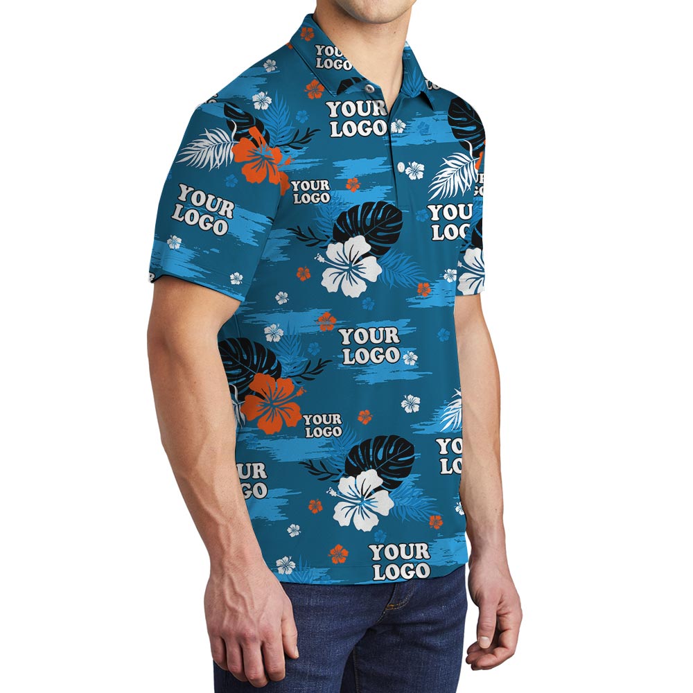 Blue Island Hawaiian Polo Shirt For Men Custom Logo
