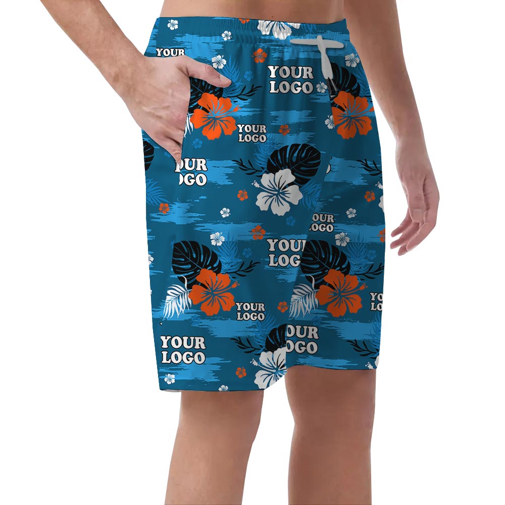 Custom Company Logo Men's Blue Beach Shorts