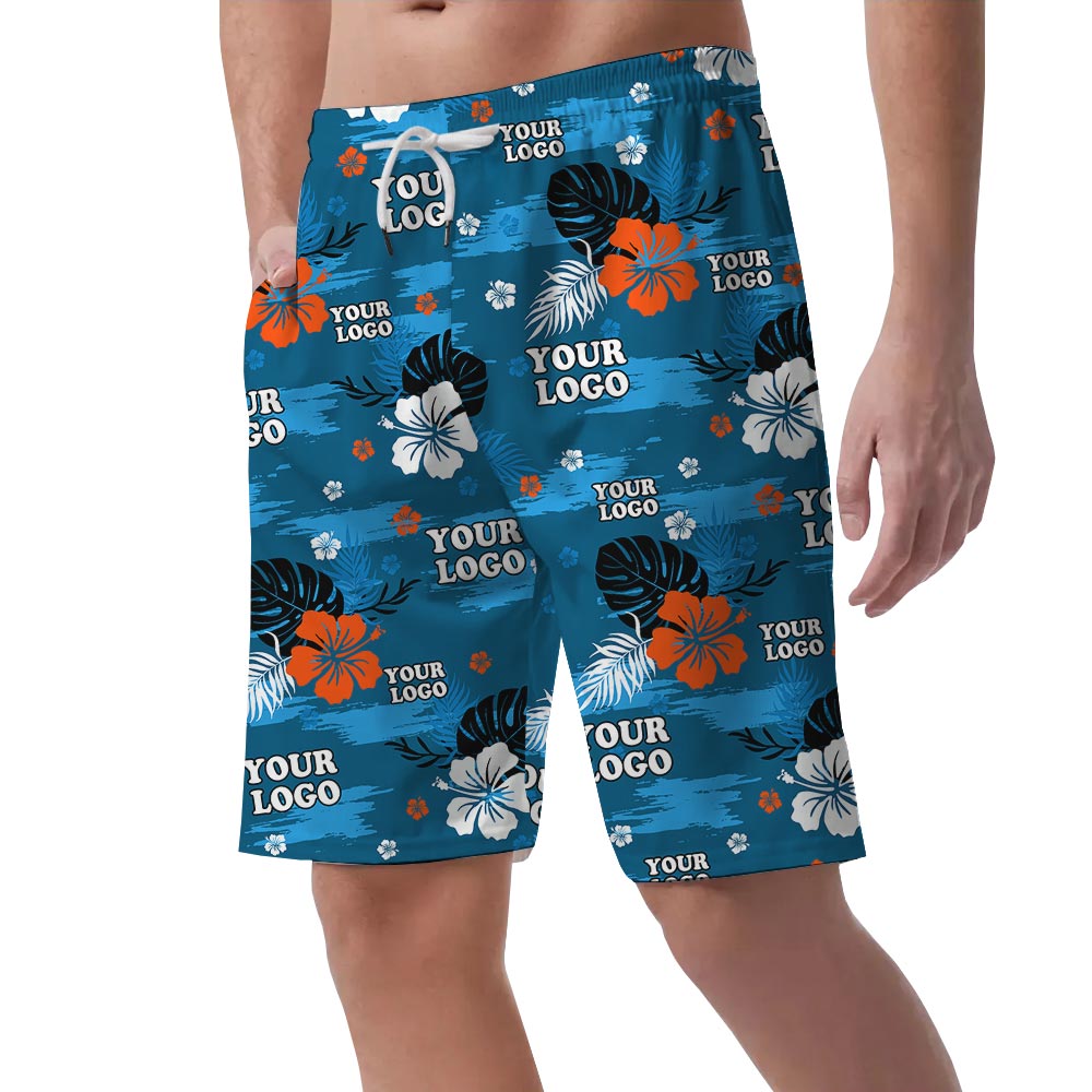 Custom Company Logo Men's Blue Beach Shorts
