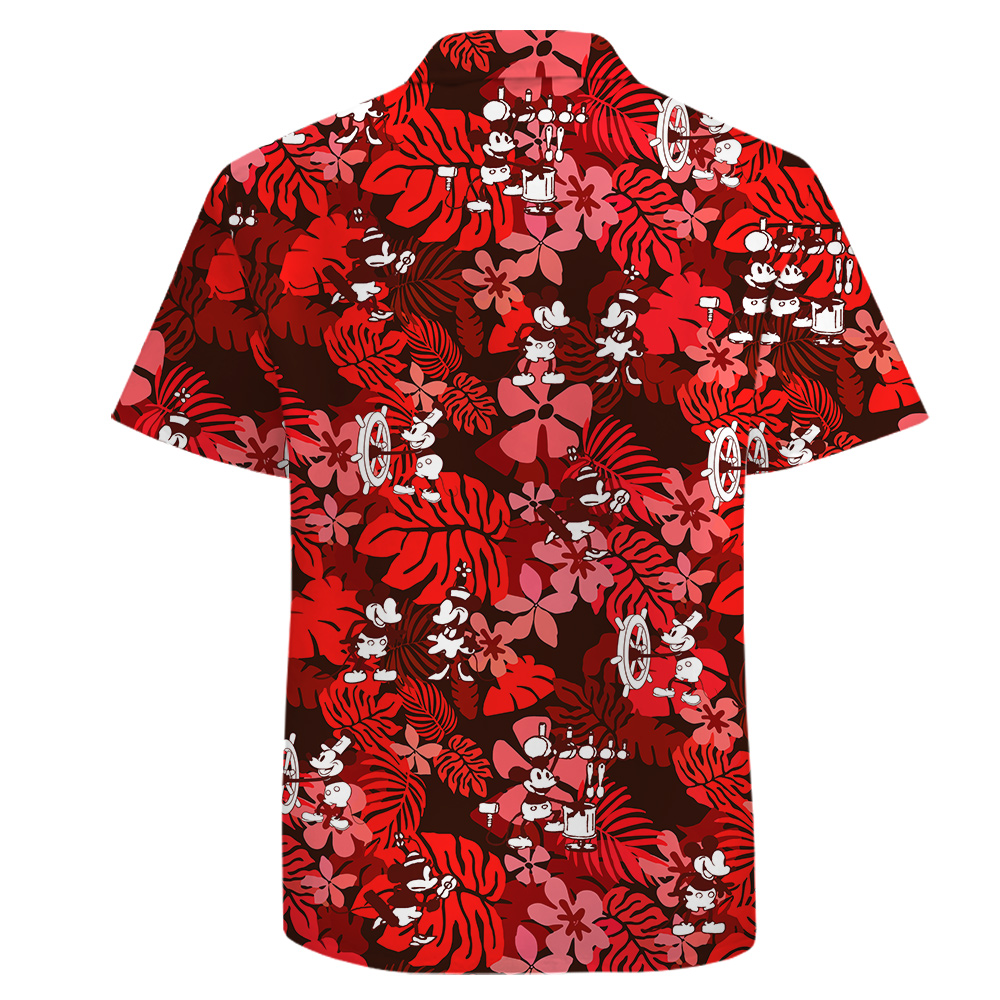 Red Tropical Button Shirt for Men with Mickey Willie 1928