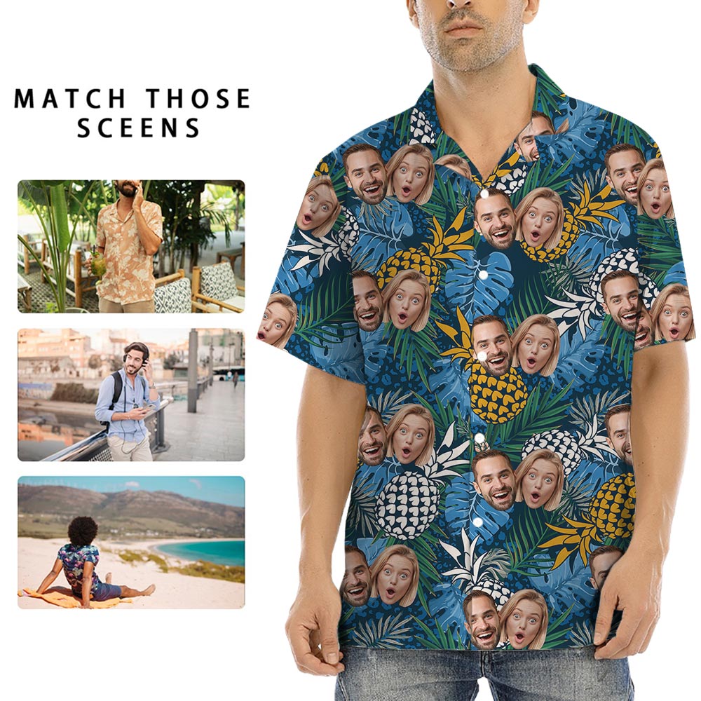 Blue Custom Pineapple Tropical Men's Shirt With 2 Faces